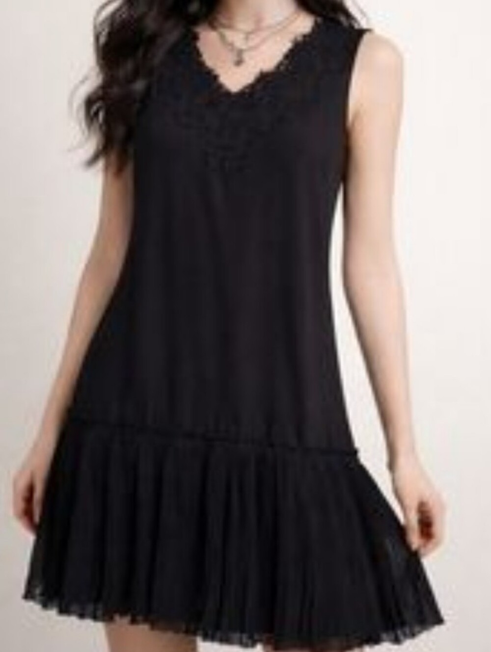 Black Vneck Lace Pleated Dark Fairycore Goth Fairy Midi Slip Dress Size XS